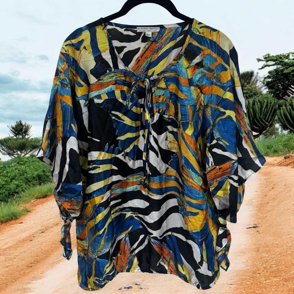 Alberto Makali Safari Tribal Animal Print Kimono Blouse Swim Coverup‎ Size M
